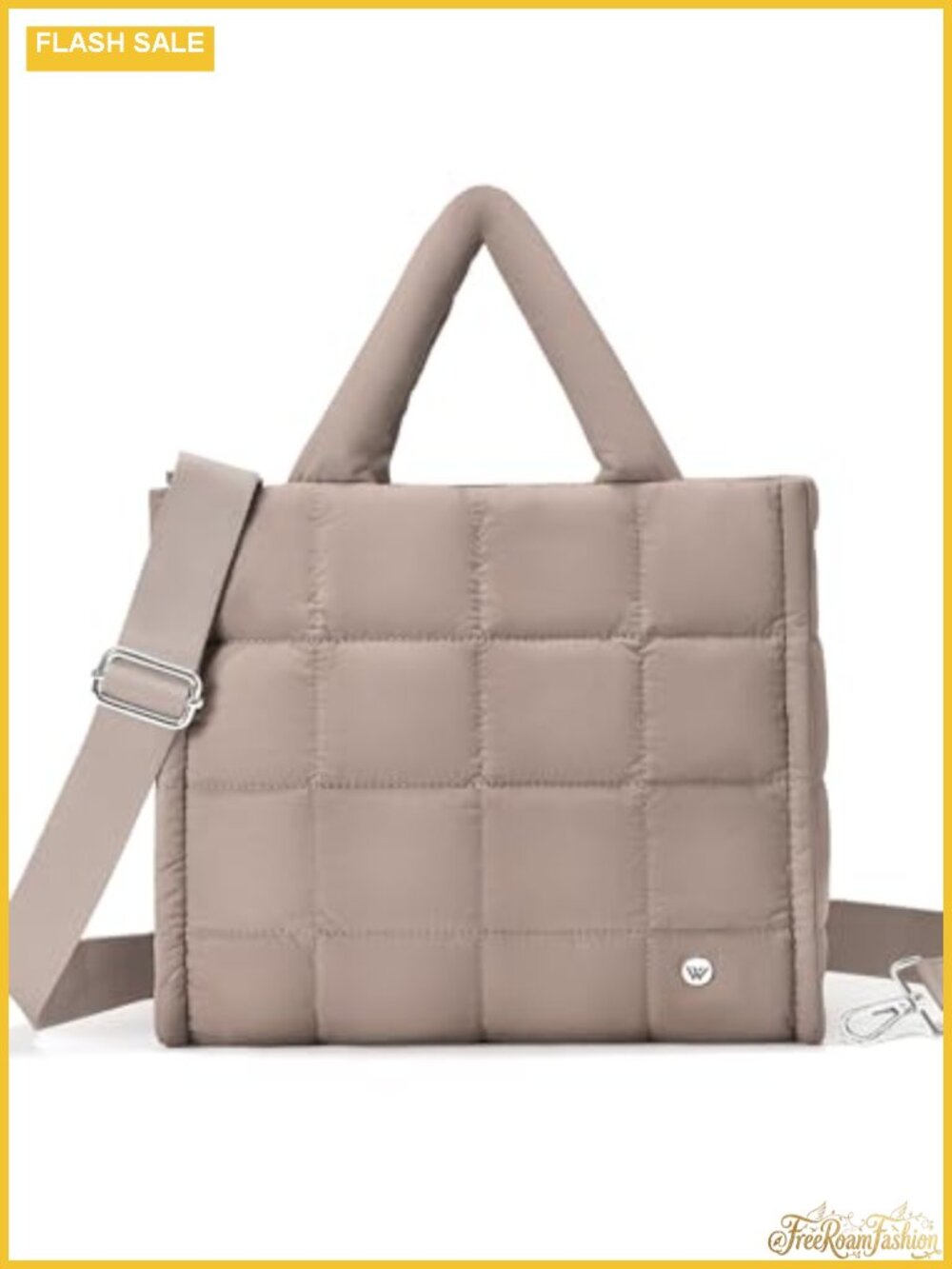 Quilted Puffer Tote Bag with Crossbody Strap Nylon